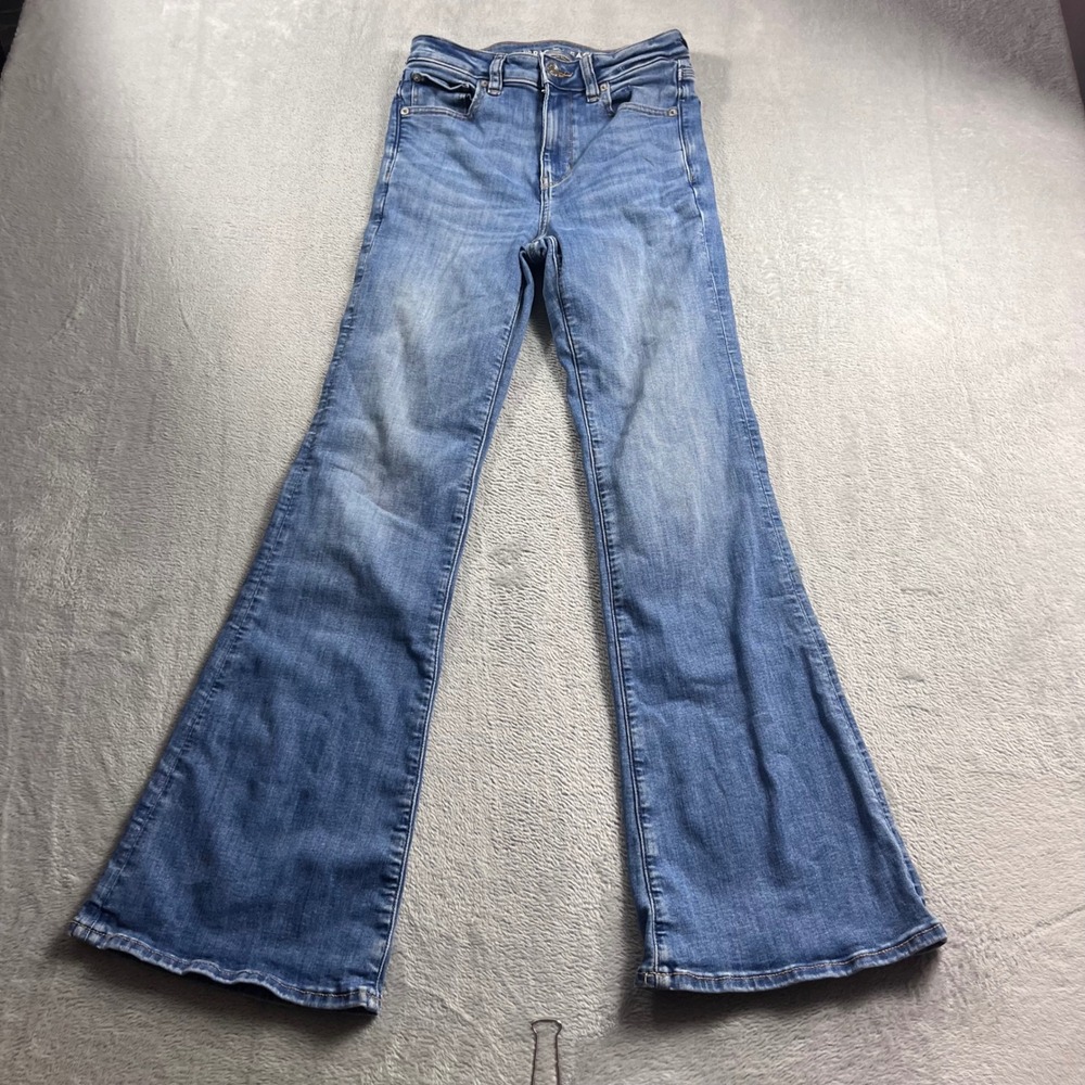 American Eagle Super Hi-Rise Flare Jeans Womens 2 Reg Blue Next Level Stretch